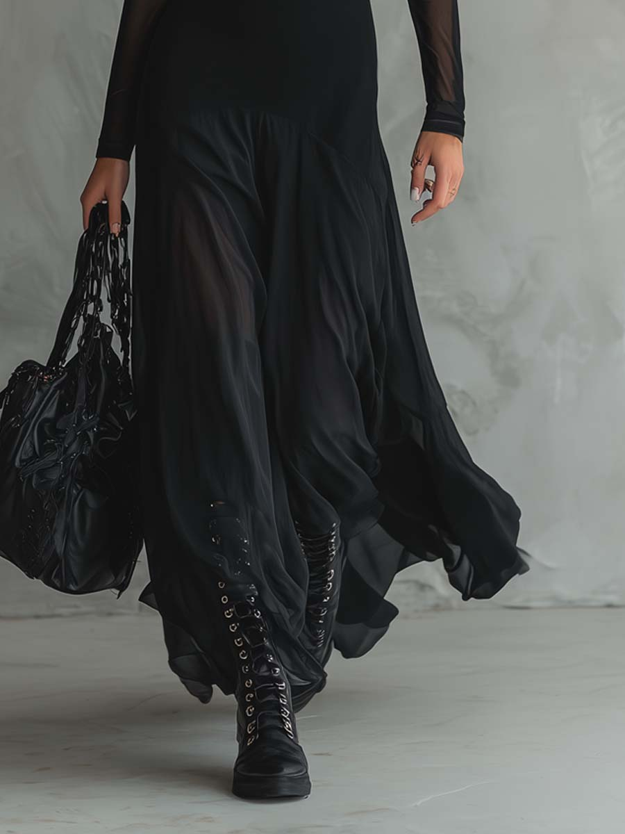 Black tulle - Elegant loose maxi dress