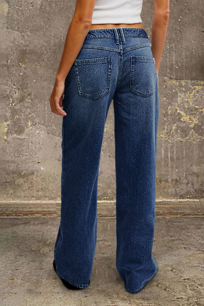 Straight Leg Jeans - Stylish Mid Rise Jeans