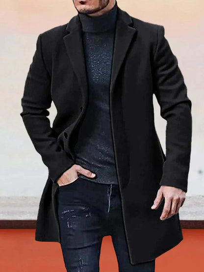 Solid Color Single-Breasted Coat for Men