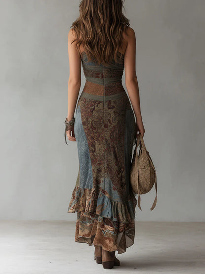 Zaya — Asymmetric Maxi Dress in Ethno Print