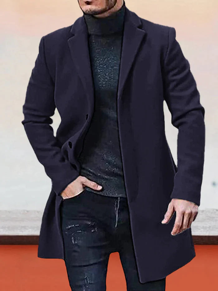 Solid Color Single-Breasted Coat for Men