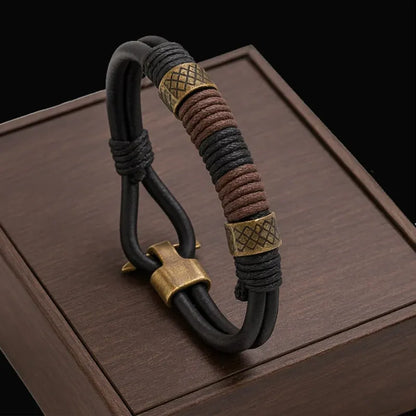 Voyager Bracelet — Leather and Woven Rope of Viking Heritage