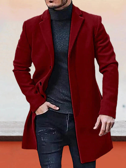 Solid Color Single-Breasted Coat for Men