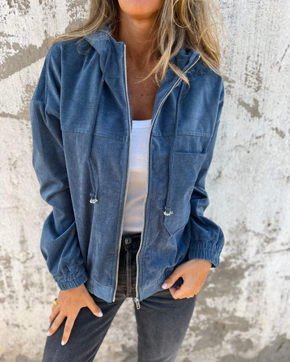 Ella | Corduroy Hooded Jacket with Zipper