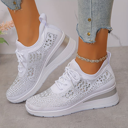Women's Casual Breathable Sneakers Adorned with Crystals - Fashionable