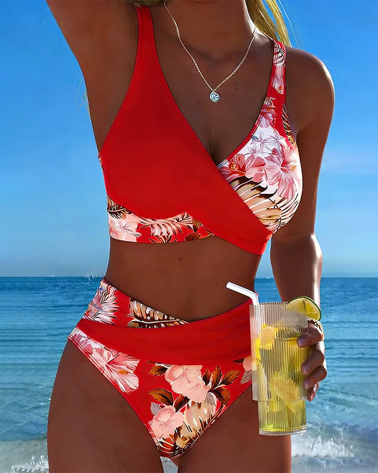 Florèa — Contrast Floral Split Bikini Set
