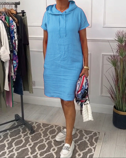 Aurève - Hooded Short-Sleeve Casual Dress