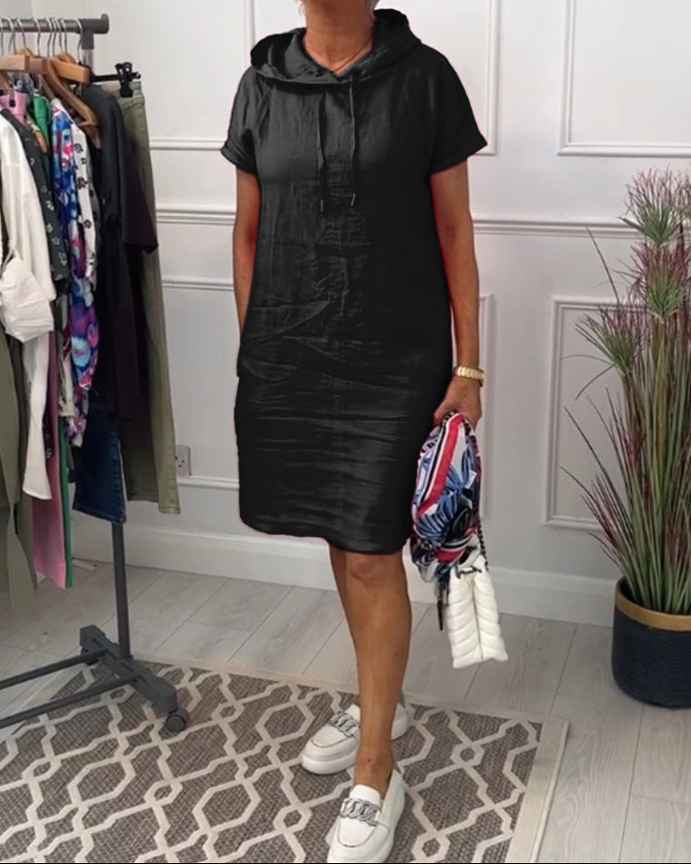 Aurève - Hooded Short-Sleeve Casual Dress