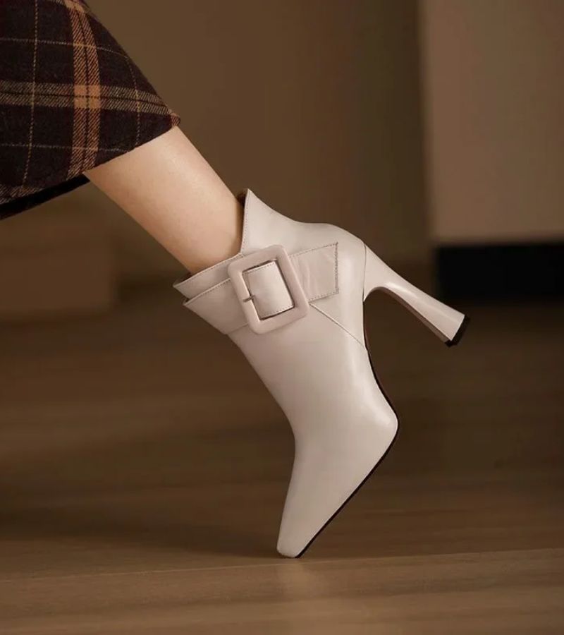 Signature Heeled Ankle Boots with Oversized Buckle - Elegant Comfort Ankle Boots
