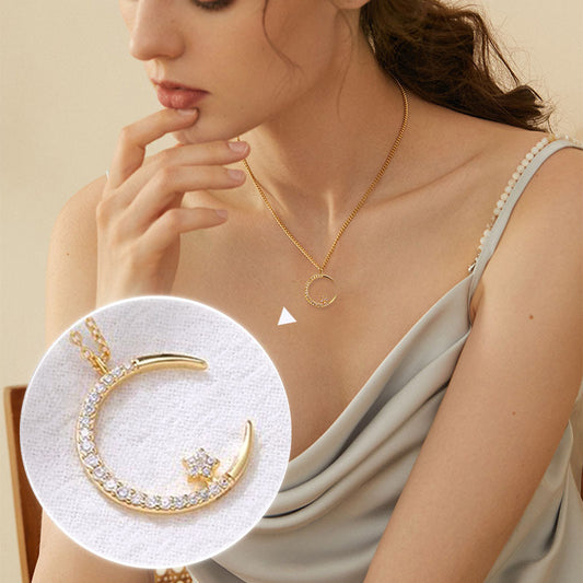 Moon and Star Bright Necklace - Elegant Travel-Ready Necklace