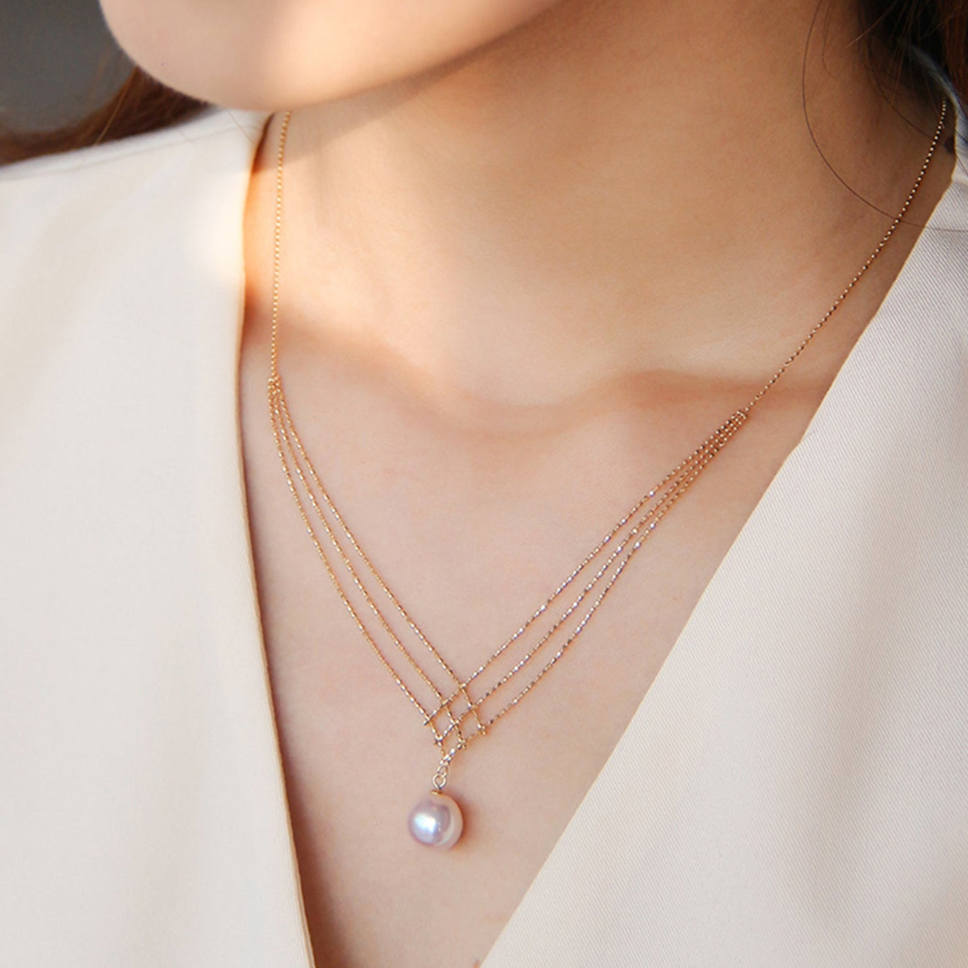 Akoya Pearl Lace Necklace in Gold
