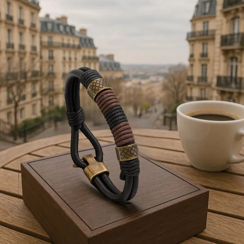 Voyager Bracelet — Leather and Woven Rope of Viking Heritage