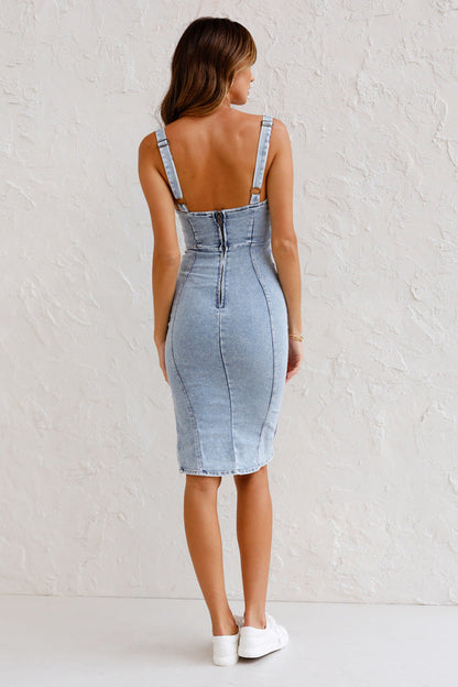 VARENA Slit Denim Bodycon Cami Dress
