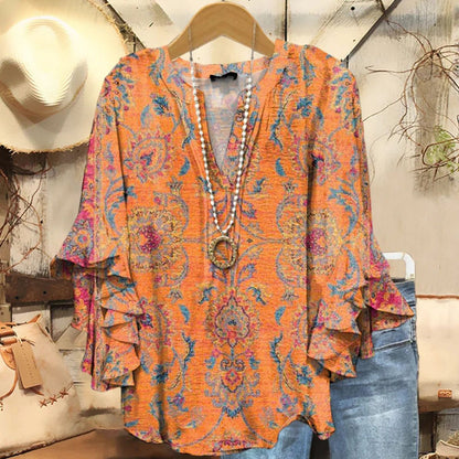 Casual Vintage Blouse - Comfortable Cotton-Polyester Blend Blouse
