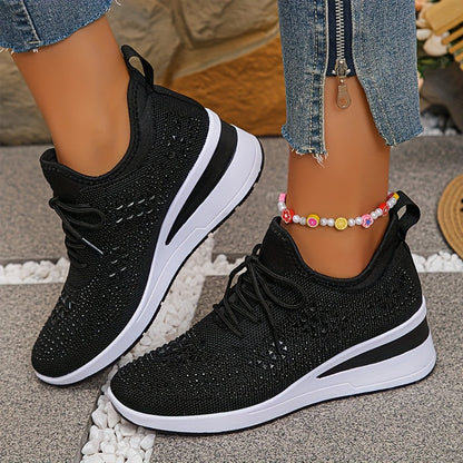 Women's Casual Breathable Sneakers Adorned with Crystals - Fashionable
