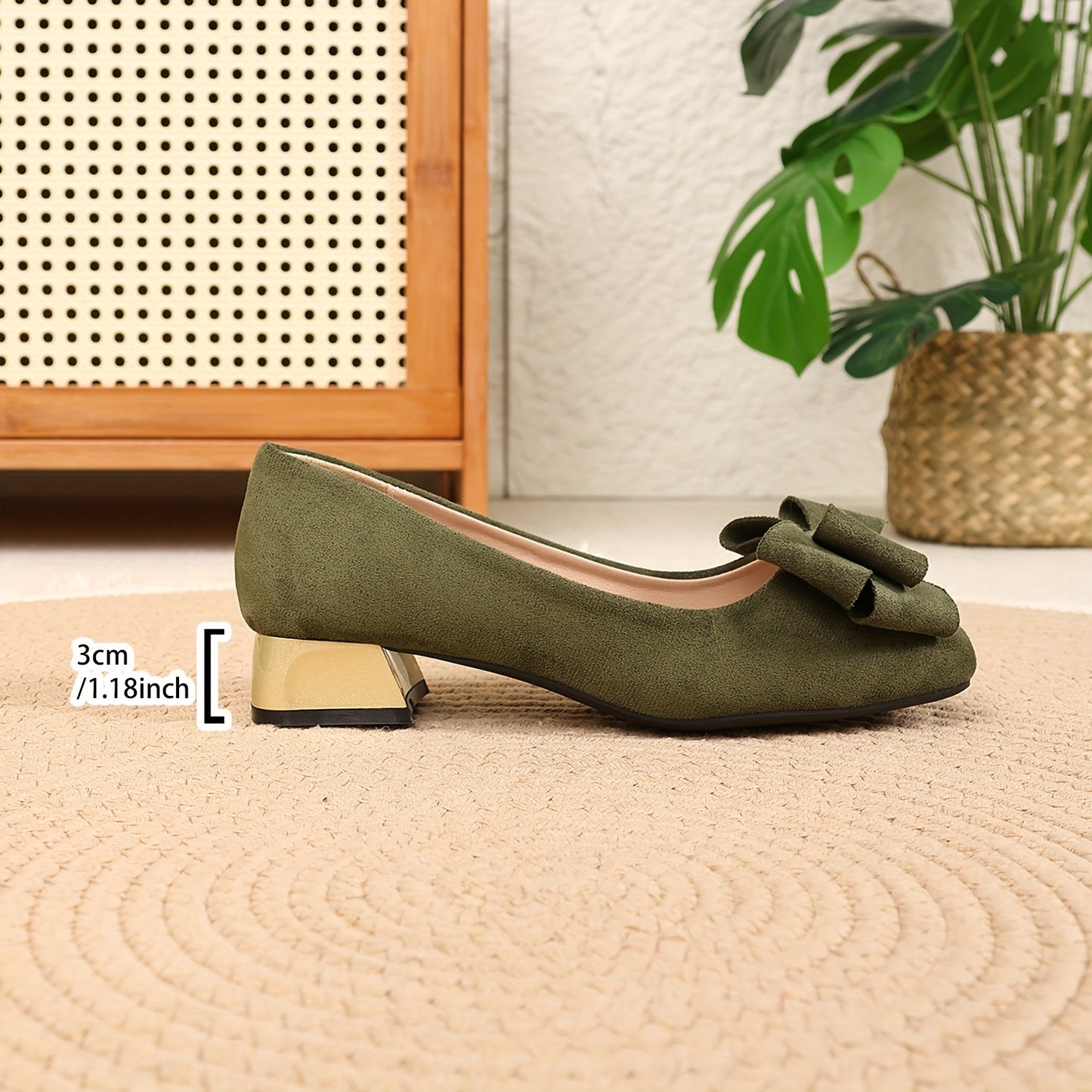 Bow Elegant Chunky Heel Square-Toe High Heels, Women Shoes