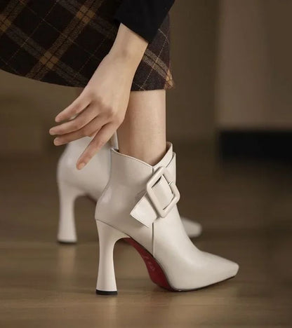 Signature Heeled Ankle Boots with Oversized Buckle - Elegant Comfort Ankle Boots