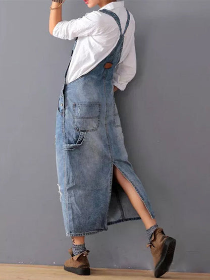 Lorena - Distressed Denim Dress with Back Slit