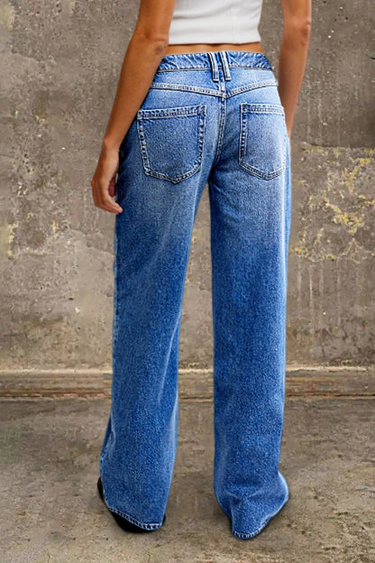Straight Leg Jeans - Stylish Mid Rise Jeans