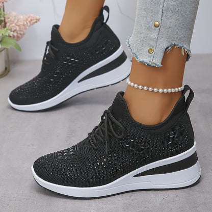 Women's Casual Breathable Sneakers Adorned with Crystals - Fashionable