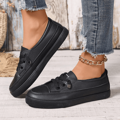Azzy - Breathable Women's White Lace-Up Flat Shoes