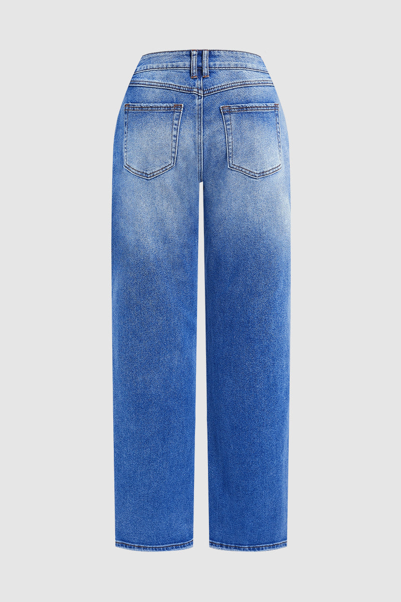 Straight Leg Jeans - Stylish Mid Rise Jeans