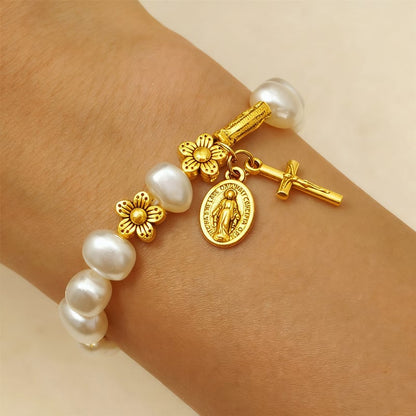Serenity - Elegant Virgin Mary Daisy Bracelet