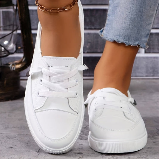 Azzy - Breathable Women's White Lace-Up Flat Shoes