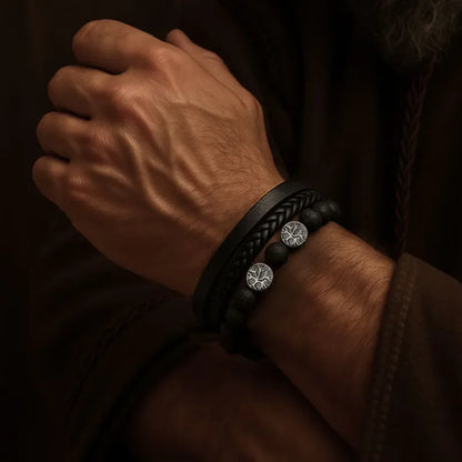 Roots Bracelet — Forged Leather with Nordic Inspiration for Men with Temper