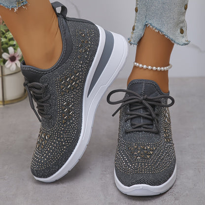 Women's Casual Breathable Sneakers Adorned with Crystals - Fashionable