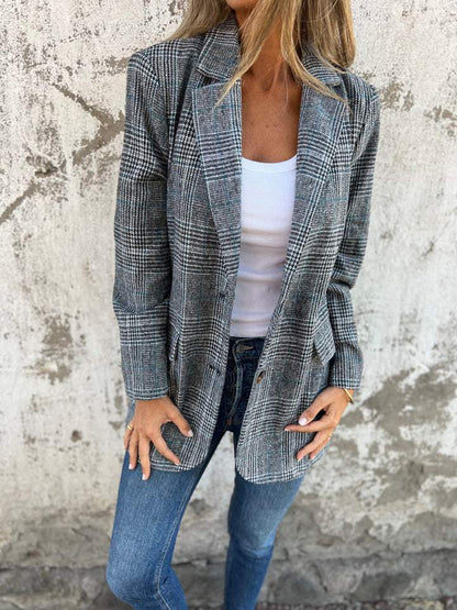 Casual Checkered Blazer with Lapels