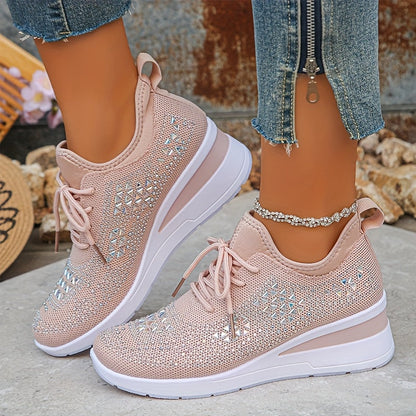 Women's Casual Breathable Sneakers Adorned with Crystals - Fashionable