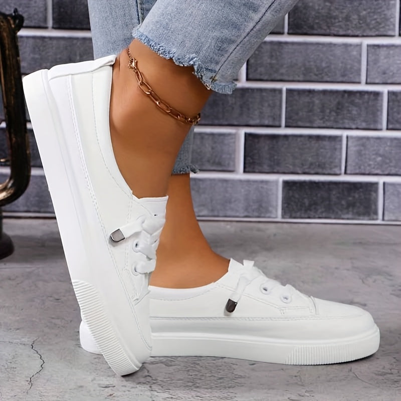 Azzy - Breathable Women's White Lace-Up Flat Shoes