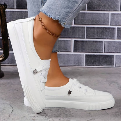 Azzy - Breathable Women's White Lace-Up Flat Shoes