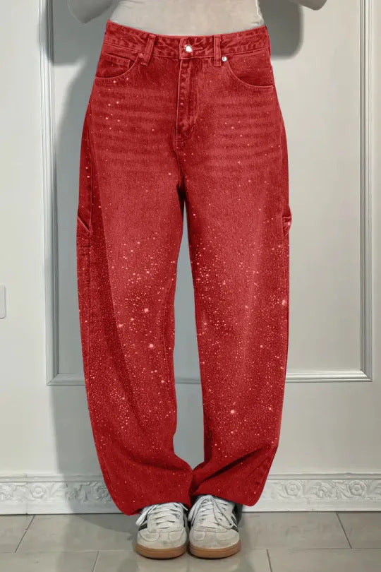 Ladies' Jeans with Rhinestone Embellishment - Stylish Comfortable Trousers