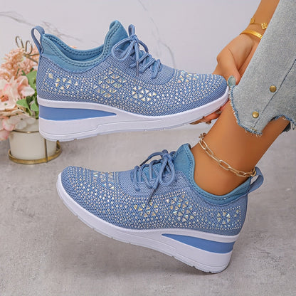 Women's Casual Breathable Sneakers Adorned with Crystals - Fashionable
