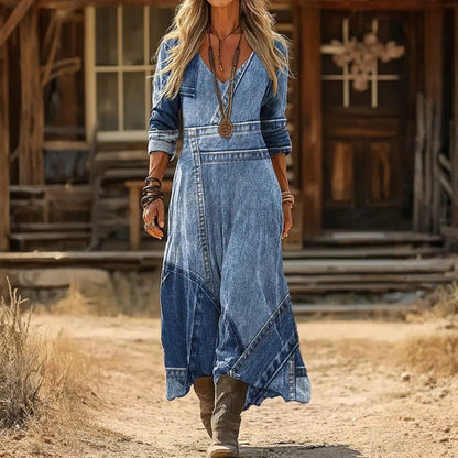 Long Sleeve Casual Vintage Dress - Comfortable Midi Dress