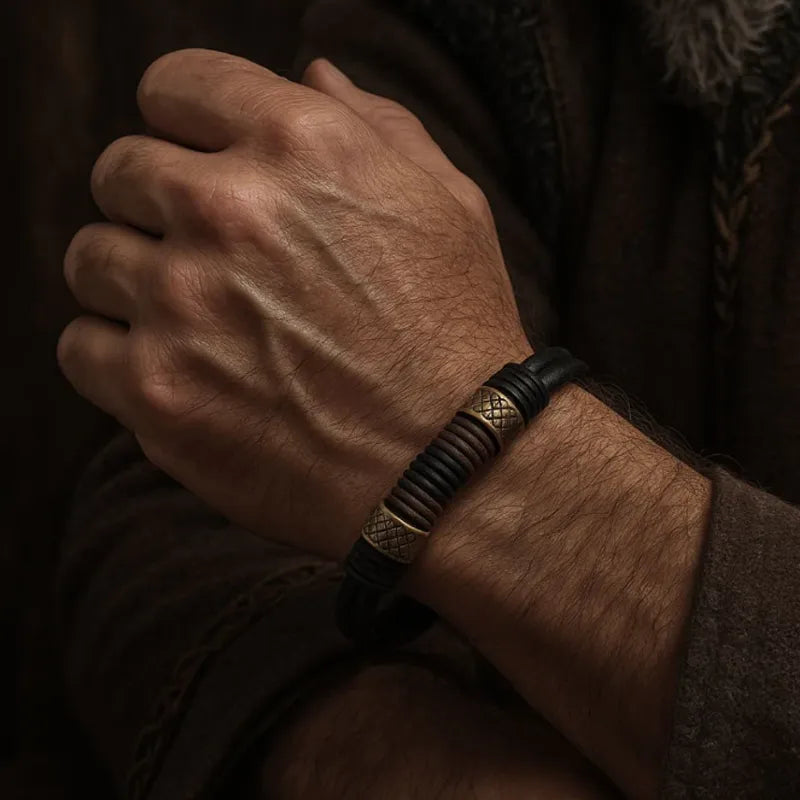 Voyager Bracelet — Leather and Woven Rope of Viking Heritage