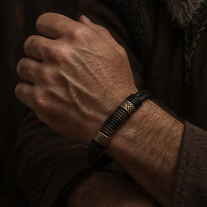 Voyager Bracelet — Leather and Woven Rope of Viking Heritage