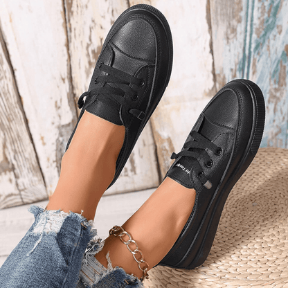 Azzy - Breathable Women's White Lace-Up Flat Shoes