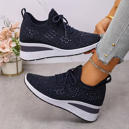 Women's Casual Breathable Sneakers Adorned with Crystals - Fashionable