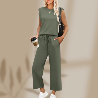 Leona —  Sleeve Top & Wide-Leg Crop Set