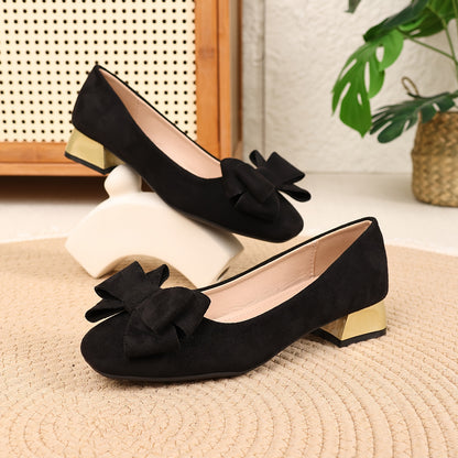 Bow Elegant Chunky Heel Square-Toe High Heels, Women Shoes