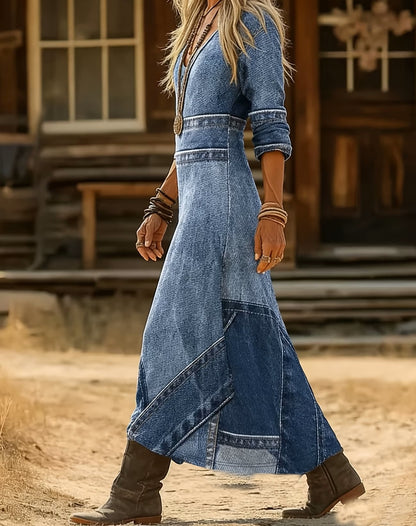 Long Sleeve Casual Vintage Dress - Comfortable Midi Dress
