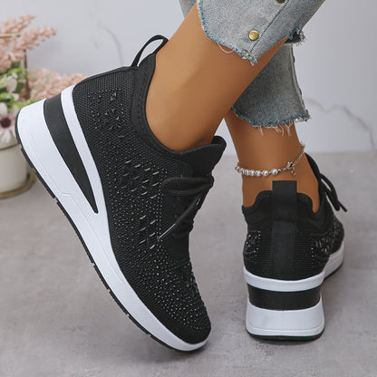 Women's Casual Breathable Sneakers Adorned with Crystals - Fashionable