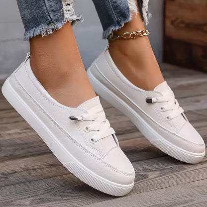 Azzy - Breathable Women's White Lace-Up Flat Shoes