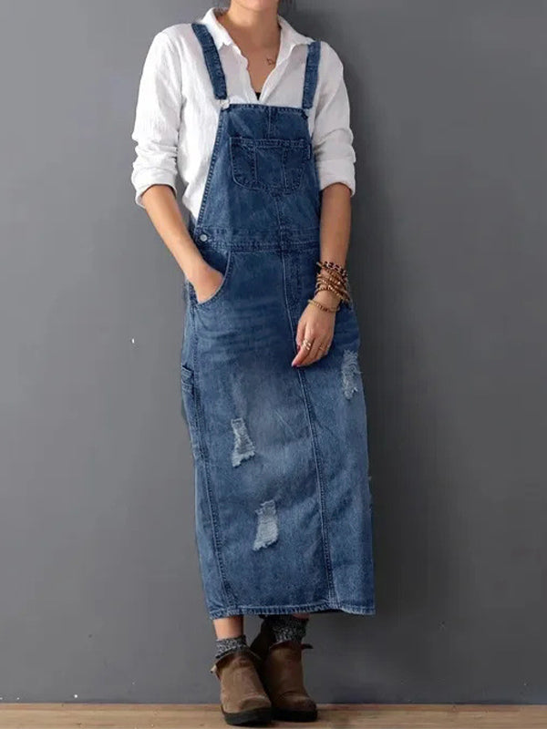 Lorena - Distressed Denim Dress with Back Slit