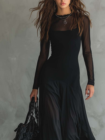 Black tulle - Elegant loose maxi dress