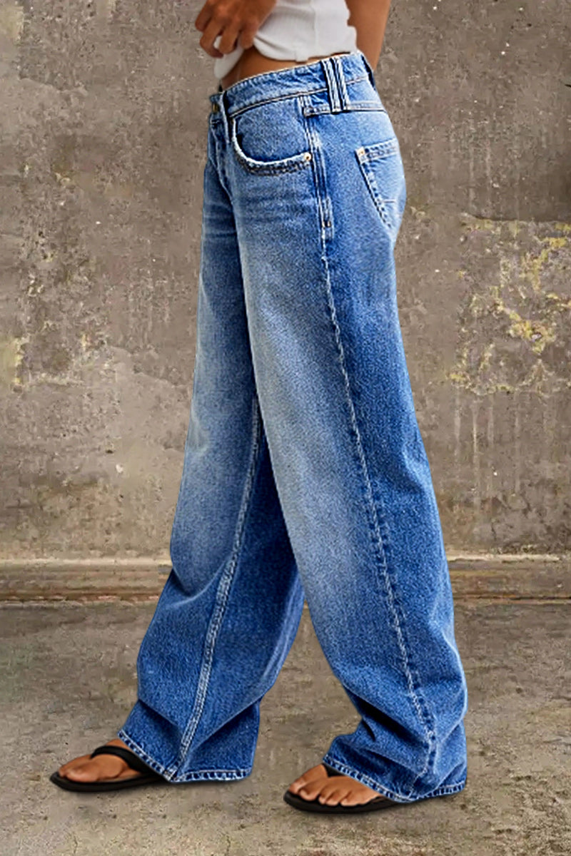 Straight Leg Jeans - Stylish Mid Rise Jeans