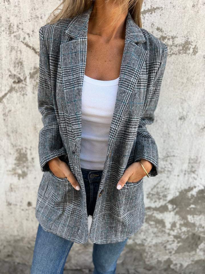 Casual Checkered Blazer with Lapels